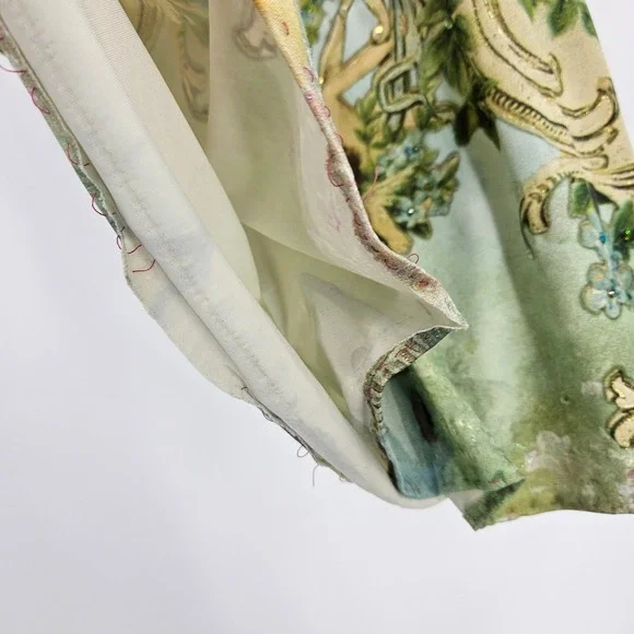 Y2K Michal Negrin Tank Top Green Blue Angels Floral Brocade Rhinestone V-neck S - Picture 5 of 10